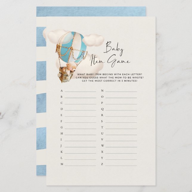 Bear Baby Shower Game - Baby Item Game (Front/Back)