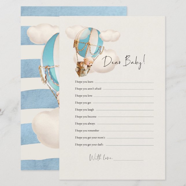 Bear Baby Shower Game - Dear Baby Wishes (Front/Back)