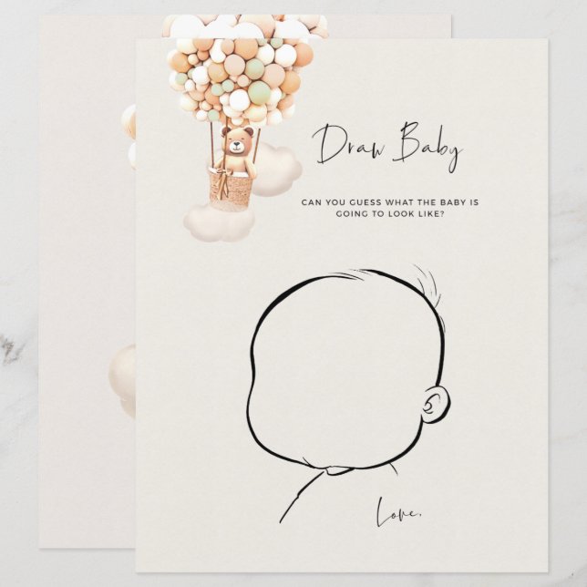 Bear Baby Shower Game - Draw Baby (Front/Back)
