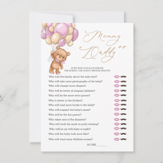 Bear Baby Shower Game Guess Who Mummy or Daddy Invitation (Front)