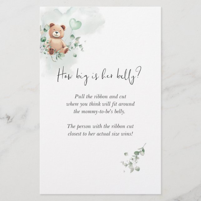 Bear Baby Shower Game - How Big Is Her Belly? (Front)