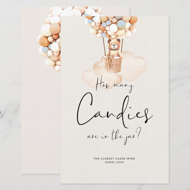 Bear Baby Shower Game - How Many Candies? (Front/Back)