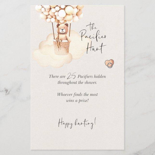 Bear Baby Shower Game Pacifier Hunt (Front)