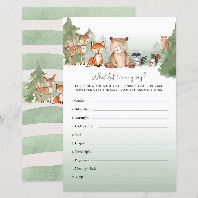 Bear Baby Shower Game What Did Mummy Say? (Front/Back)