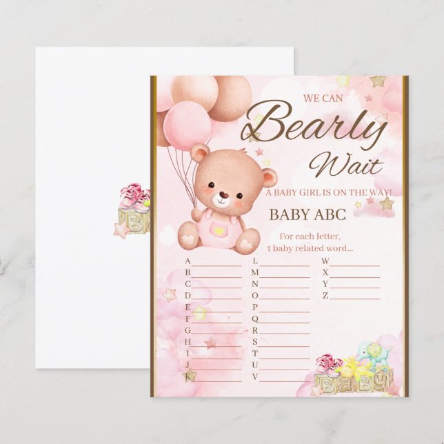 Bear Baby Shower Girl Game (Front/Back)