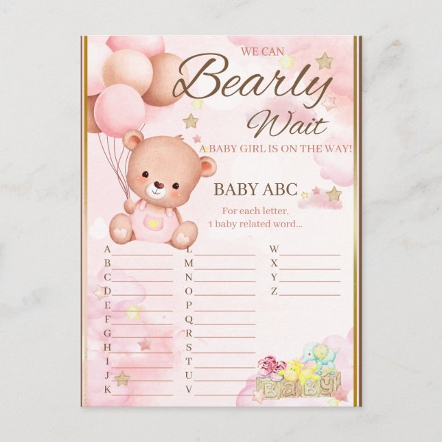 Bear Baby Shower Girl Game Postcard (Front)