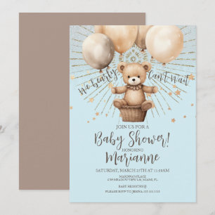  Bear Baby Shower Glitter Bohemian Rustic Blue Invitation