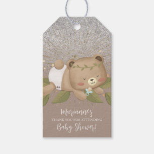  Bear Baby Shower Glitter Bohemian Stars Gold   Gift Tags