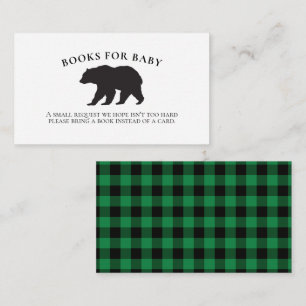 Bear Baby Shower Green Plaid Books for Baby Enclosure Card