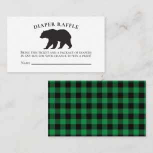 Bear Baby Shower Green Plaid Diaper Raffle Enclosure Card