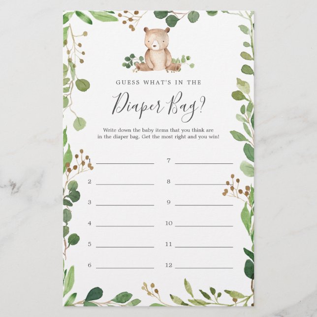 Bear Baby Shower Guess What's in the Diaper Bag (Front)