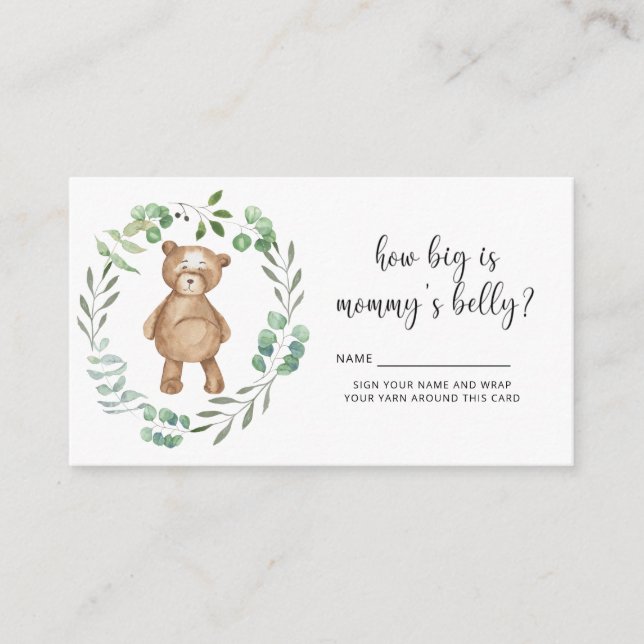 Bear baby shower how big is mummy's belly  enclosure card (Front)