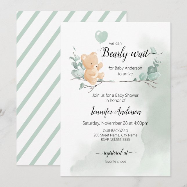 Bear Baby Shower Invitation (Front/Back)