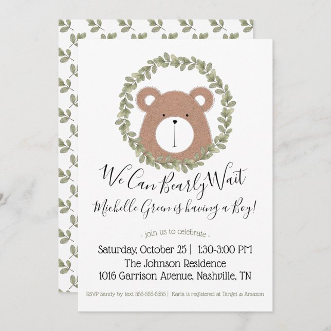 Bear Baby Shower Invitation (Front/Back)
