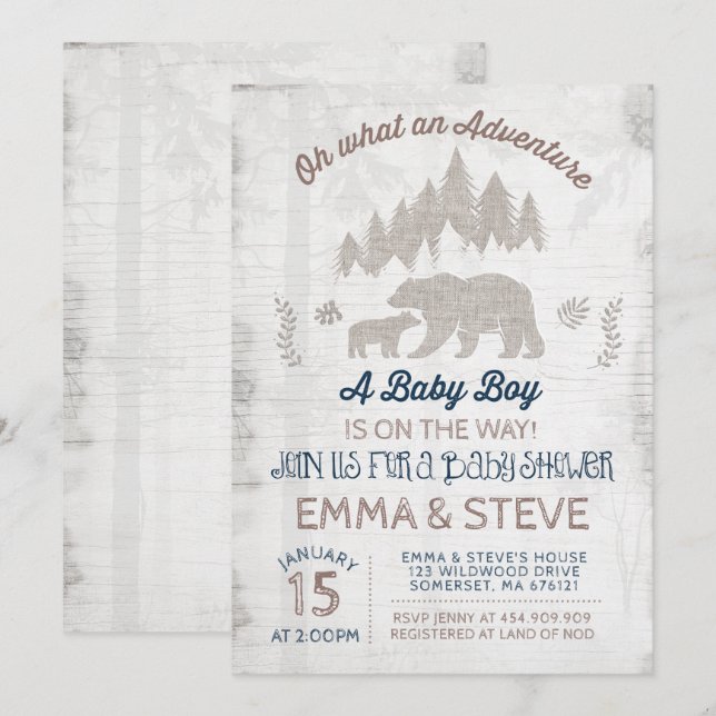 Bear Baby Shower Invitation Boy Adventure Shower (Front/Back)