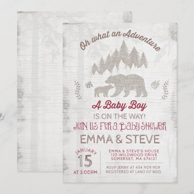 Bear Baby Shower Invitation Boy Adventure Shower (Front/Back)