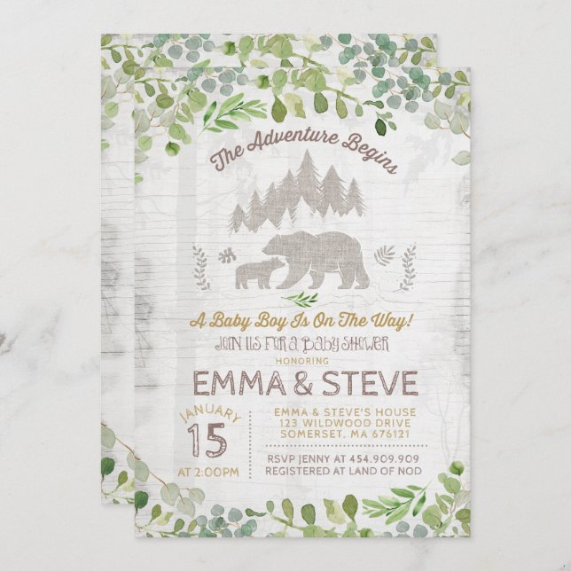 Bear Baby Shower Invitation The Adventure Begins (Front/Back)