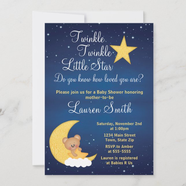 Bear Baby Shower Invitation Twinkle Little Star (Front)