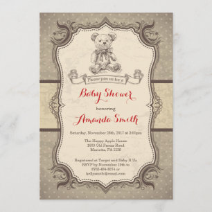 Bear Baby Shower Invitation Vintage Retro