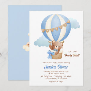 Bear Baby Shower Invitations Boy Hot Air Balloons