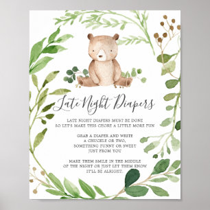 Bear Baby Shower Late Night Diapers Sign