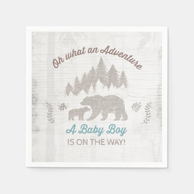 Bear Baby Shower Paper Napkin Boy Adventure Shower (Front)