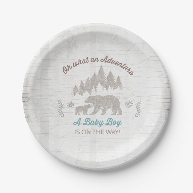 Bear Baby Shower Paper Plate Boy Adventure Shower (Front)