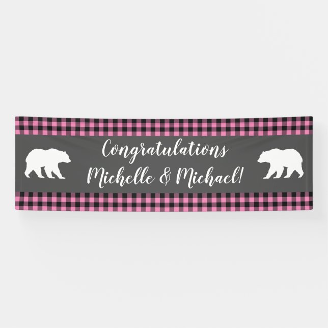 Bear Baby Shower Pink Banner (Horizontal)