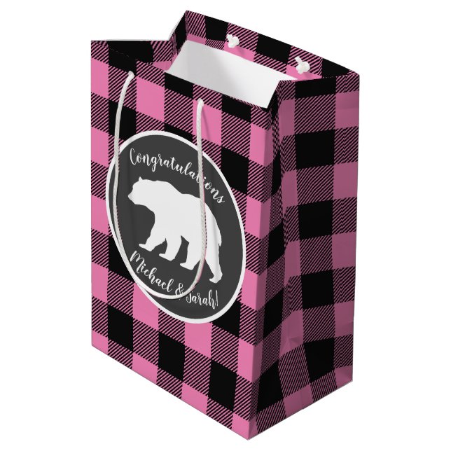Bear Baby Shower Pink Medium Gift Bag (Back Angled)