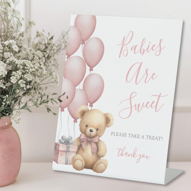 Bear Baby Shower Pink Sweets Pedestal Sign (Bear Baby Shower Pink Sweets Pedestal Sign)