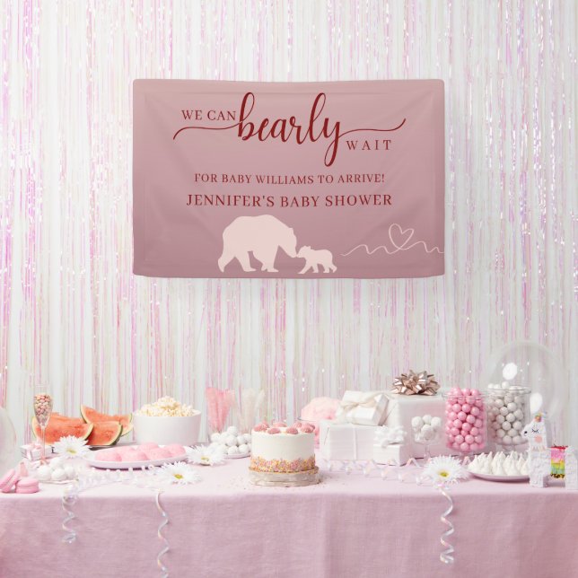 Bear Baby Shower Pink Woodland Rustic Party Banner (Party)