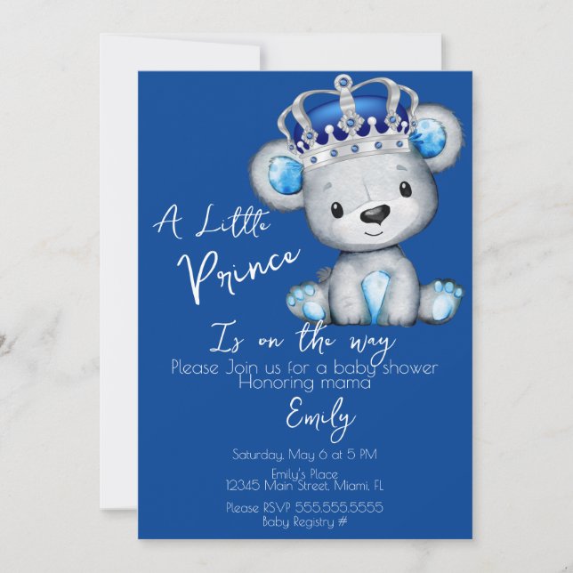 Bear Baby Shower Prince Boy Party Invitation (Front)