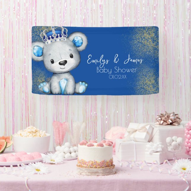 Bear Baby Shower Prince Sparkly Blue Boys Banner (Party)