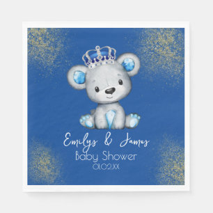 Bear Baby Shower Prince Sparkly Blue Boys Napkin