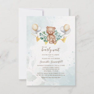 Bear Baby Shower Script Eucalyptus Greenery Invitation