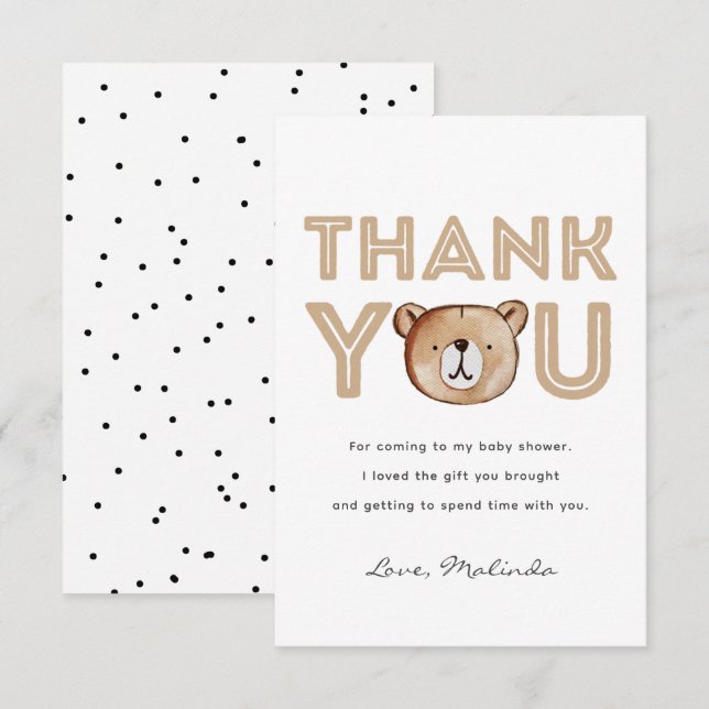 Bear Baby Shower Thank You Card | Bear Baby (Front/Back)