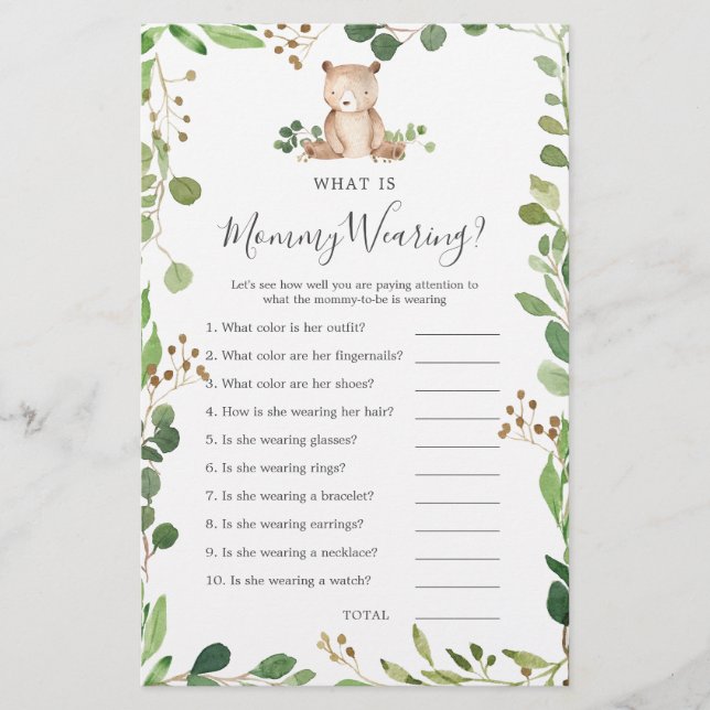 Bear Baby Shower What is Mummy Wearing (Front)