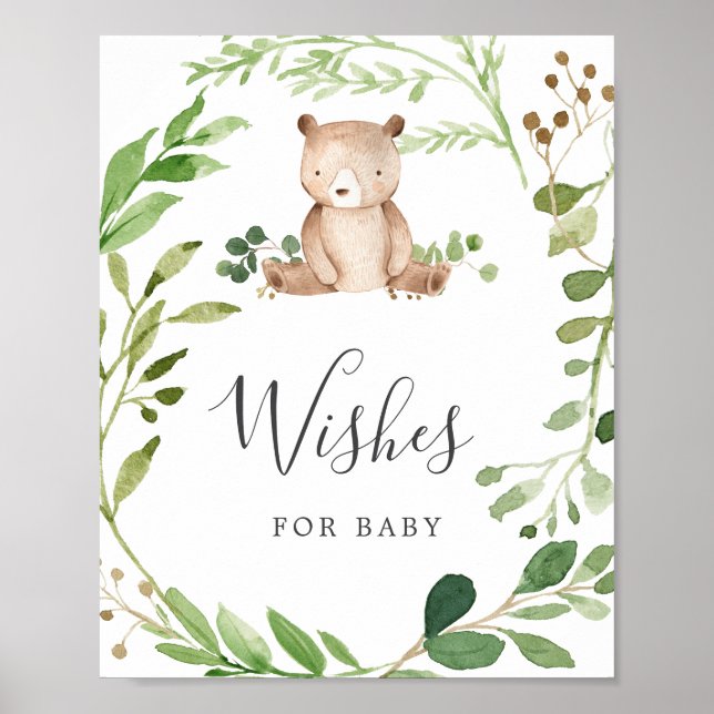 Bear Baby Shower Wishes For Baby Sign (Front)