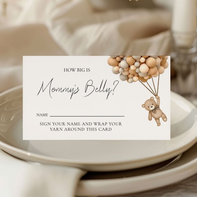 Bear Balloon Baby Shower Mommys Belly Ticket Enclosure Card (Creator Uploaded)