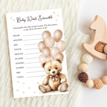 Bear Balloon Baby Shower Word Scramble Game