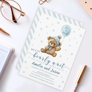 Bear balloon boy baby shower invitation invite