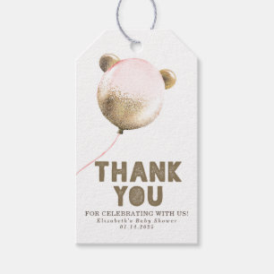 Bear Balloon Gold Pink and Brown Thank You Gift Tags