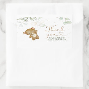Bear Balloon Green Baby Shower Thank You  Rectangular Sticker