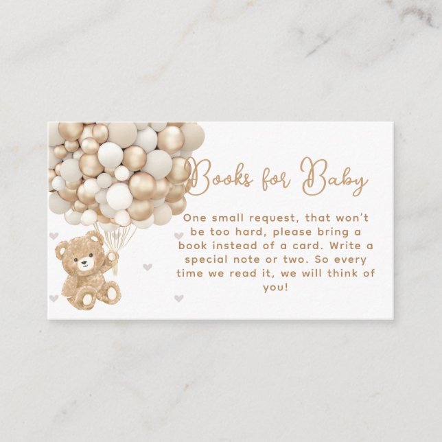 Bear Balloon & Heart Baby Shower Book Requestt Enclosure Card (Front)