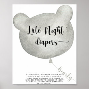 Bear Balloon \ Late night diapers game  Poster