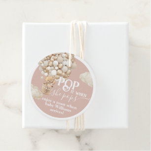 Bear Balloon neutral Baby Girl Shower ready to pop Favour Tags
