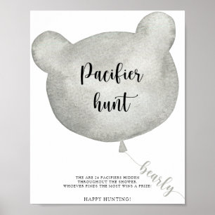 Bear Balloon pacifier hunt baby shower game poster