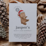 Bear Balloon Santa Hat First Birthday Invitation<br><div class="desc">A sweet bear wearing a Santa hat and holding a grey balloon with a little '1' in it, perfect for your Winter Bear themed First Birthday Party! You can change the number 1 in the balloon to any number, and edit all of the other text, or remove the number if...</div>