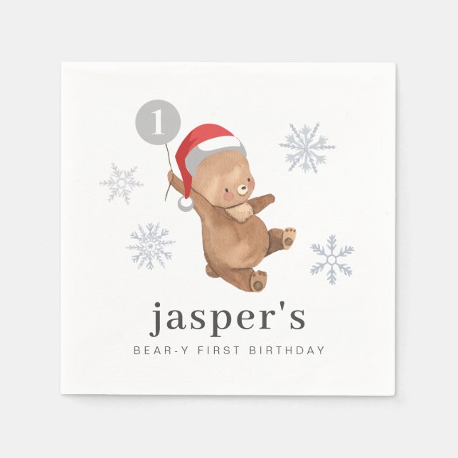Bear Balloon Santa Hat Napkin (Front)