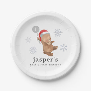 Bear Balloon Santa Hat Paper Plate